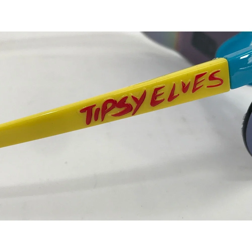 Tipsy Elves Retro Shield Sunglasses Blue‎ Yellow UV400 Performance Eyewear Case